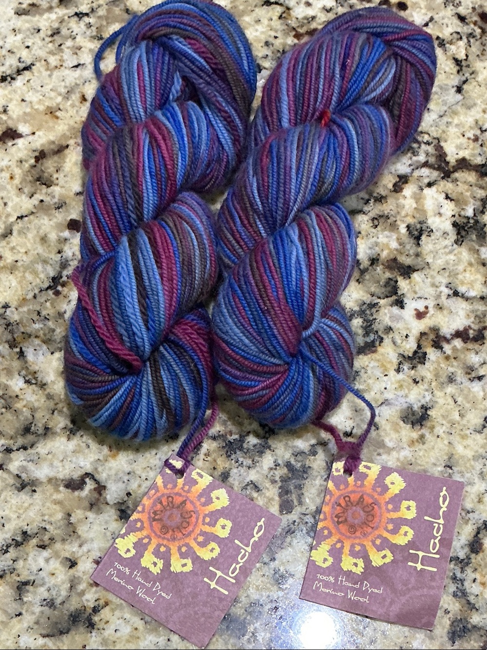 Hand-Dyed Multicolor Merino Yarn in Blue, Purple & Brown by Mirasol Yarn